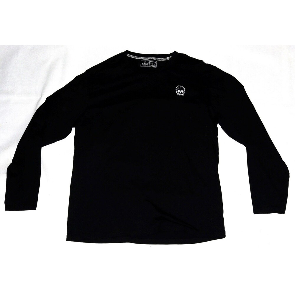 Public Record Knitwear Men's Long Sleeve‎ Crew Neck Black Skull T Shirt Size 3XL